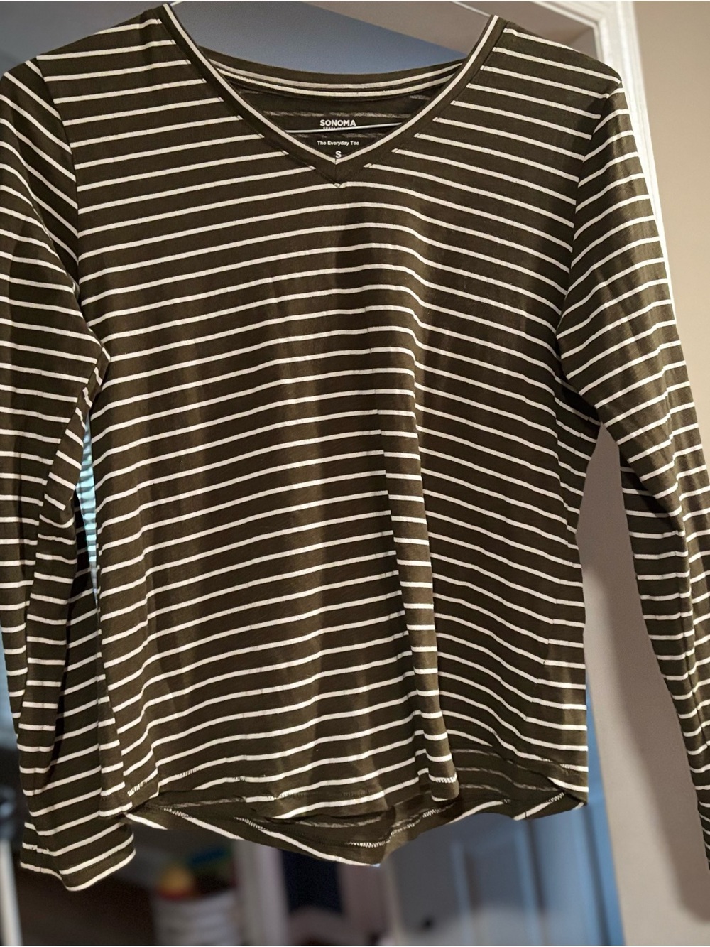 Sonoma Olive & White Striped V-Neck Tee